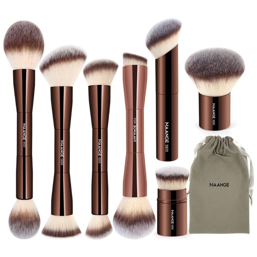 Maange 7 Pieces Coffee Double Sided Kabuki Cosmetics Makeup Brushes
